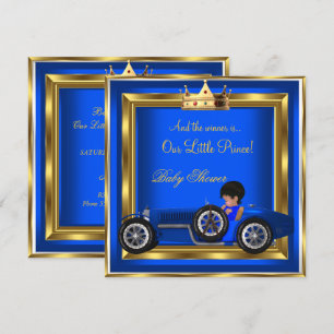 Invitación Ducha de bebé Príncipe Azul Oro Niño Coche de Carr