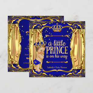 Invitación Ducha de bebé príncipe azul oro príncipe moreno ni