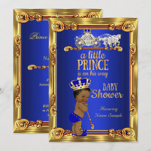 Invitación Ducha de bebé príncipe azul real dorado Carruaje É