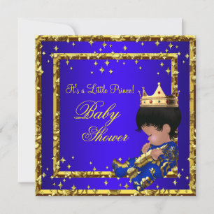 Invitación Ducha de bebé príncipe azul real oro niño corona e