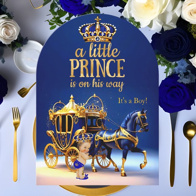 Invitación Ducha de Bebé Príncipe Carruaje Azul Oro (Subido por el creador)