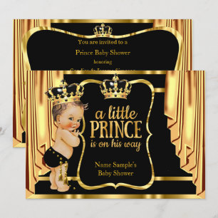 Invitación Ducha de bebé príncipe cortinas negras y doradas m