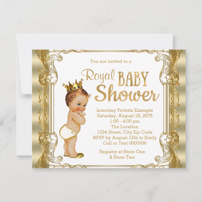 Invitación Ducha de bebé Príncipe Dorado (Reverso)