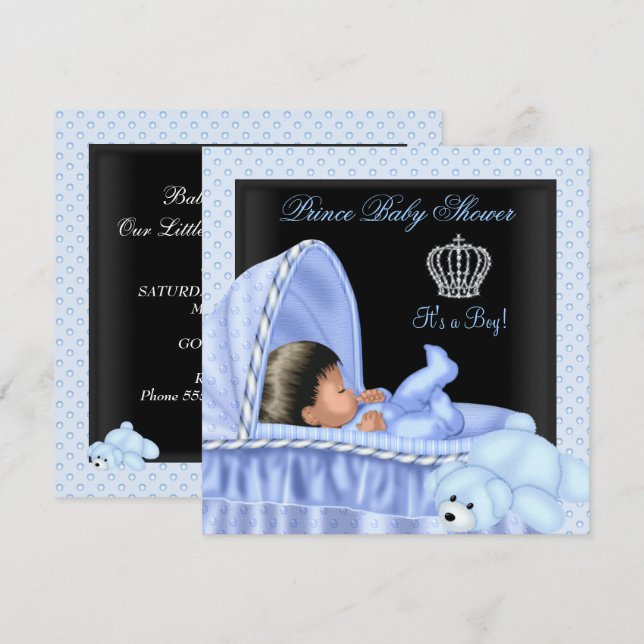 Invitación Ducha de bebé príncipe negro americano (Anverso / Reverso)
