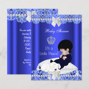 Invitación Ducha de bebé príncipe niño encaje azul cachorro