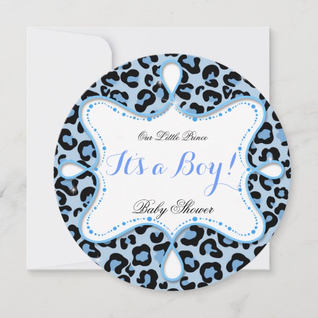 Invitación Ducha de Bebé Príncipe Niño Leopardo Azul (Anverso)