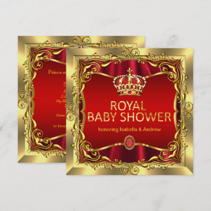 Invitación Ducha de Bebé Principe o Princesa Real Rojo Oro