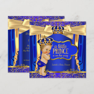 Invitación Ducha de bebé Príncipe Real Cortinas Azules y Dora