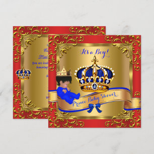 Invitación Ducha de bebé príncipe real niño rojo azul dorado 