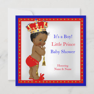 Invitación Ducha de bebé Príncipe Rojo Blanco Azul Niño Étnic