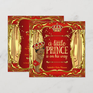 Invitación Ducha de bebé príncipe rojo dorado afroamericano
