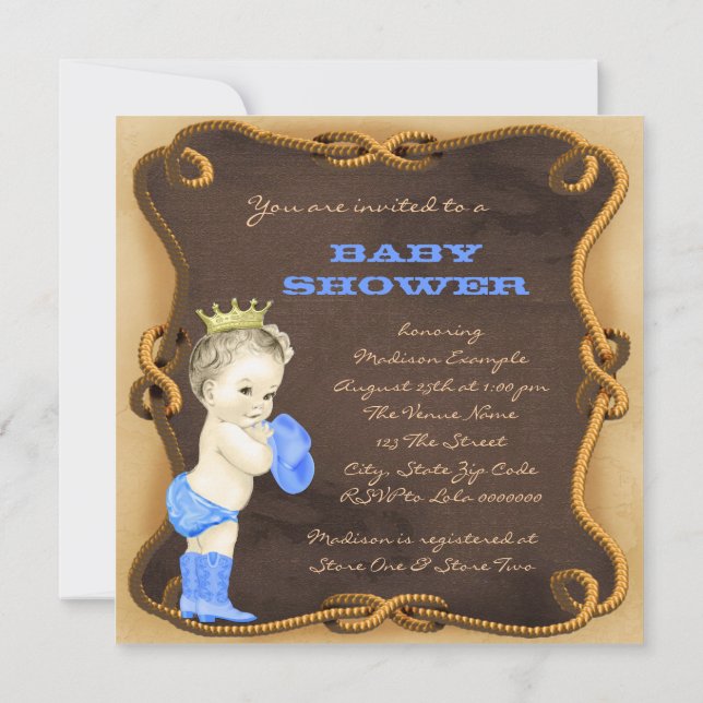 Invitación Ducha de Bebé Príncipe Vaquero (Reverso)