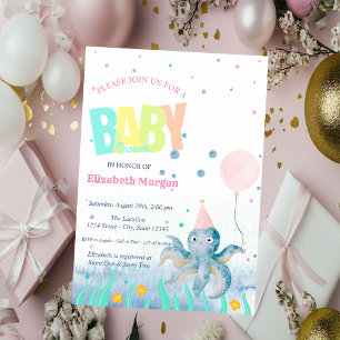Invitación Ducha de bebé pulpo con conchas marinas bajo el ma