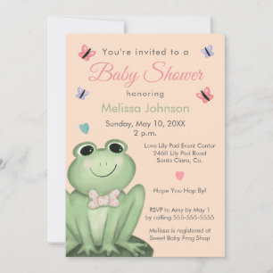 Invitación Ducha de Bebé Rana Caprichosa Rosada