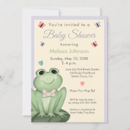 Invitación Ducha de Bebé Rana Crema Lavanda Caprichosa