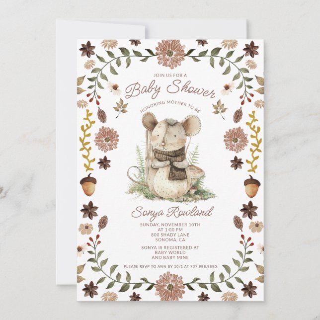 Invitación Ducha de Bebé Ratón del Bosque (Anverso)