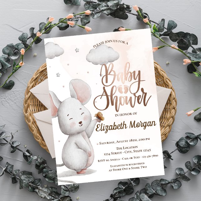 Invitación Ducha de Bebé Ratón Dulce Rayado (Subido por el creador)