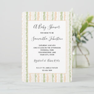 Invitación Ducha de Bebé Rayas de Crema Verde Melocotón