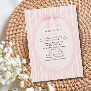 Invitación Ducha de Bebé Rayas de Lazo Rosa Niña Bebé Lindo M