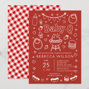 Invitación Ducha de bebé Red Baby Q Parrilla de barbacoa