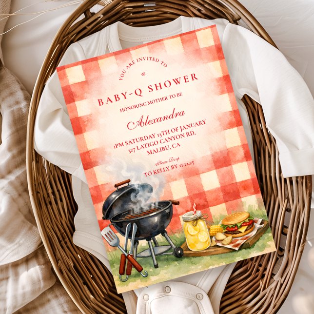 Invitación Ducha de bebé Red Gingham Baby Q (Subido por el creador)