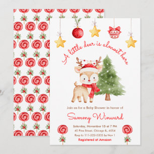 Invitación Ducha de Bebé Reno de Navidad Pequeño