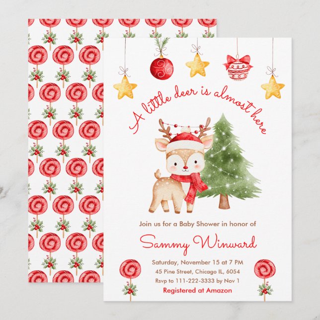 Invitación Ducha de Bebé Reno de Navidad Pequeño (Anverso / Reverso)