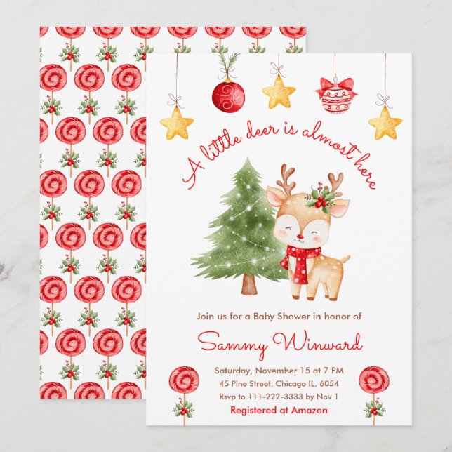 Invitación Ducha de Bebé Reno de Navidad Pequeño (Anverso / Reverso)