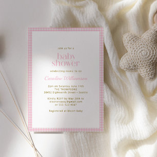 Invitación Ducha de Bebé Retro con Cuadro de Gingham Rosa