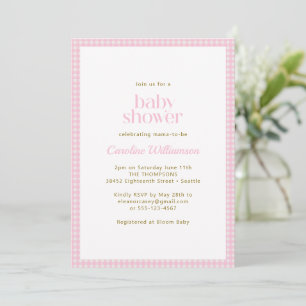 Invitación Ducha de Bebé Retro con Cuadro de Gingham Rosa