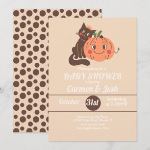 Invitación Ducha de bebé retro de Halloween con calabaza vint