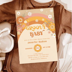 Invitación Ducha de bebé retro groovic