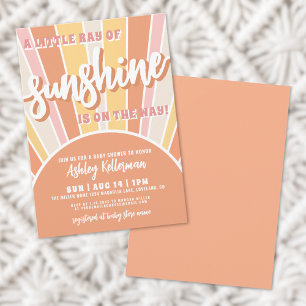 Invitación Ducha de Bebé Retro Groovy Sunshine