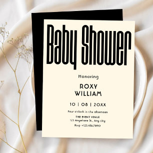 Invitación Ducha de bebé Retro Moderno, en blanco y negro