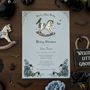 Invitación Ducha de bebé Rock a Bye Caballo Mecedor Azul Góti