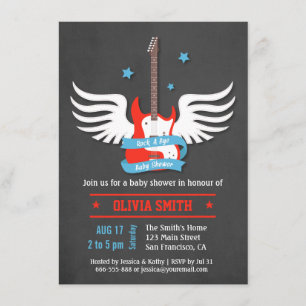 Invitación Ducha de bebé Rock and Roll con Estilo Rockea, Beb