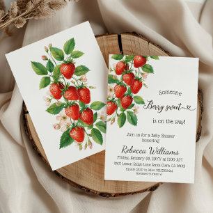 Invitación Ducha de bebé roja de fresa dulce y rústica de bay