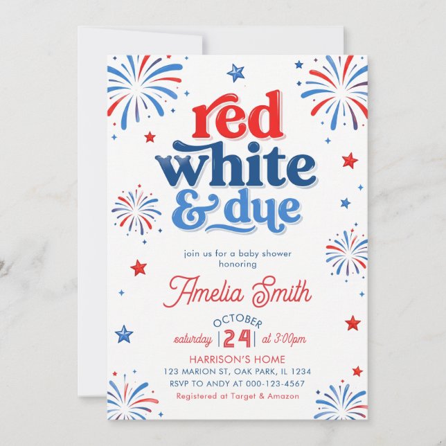 Invitación ducha de bebé Rojo Blanco y 4 de Julio (Anverso)