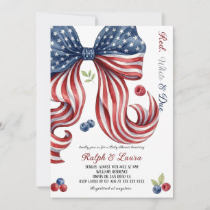 Invitación Ducha de bebé Rojo Blanco y Debida Cinta