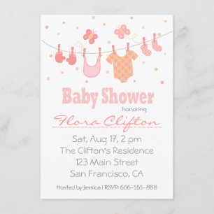 Invitación ducha de bebé: Ropa de bebé en tendedero