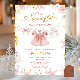 Invitación Ducha de bebé ropa de Navidad rosa copo de nieve