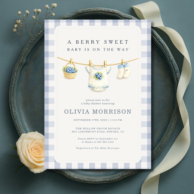 Invitación Ducha de bebé ropa tendida dulce arándano (Subido por el creador)