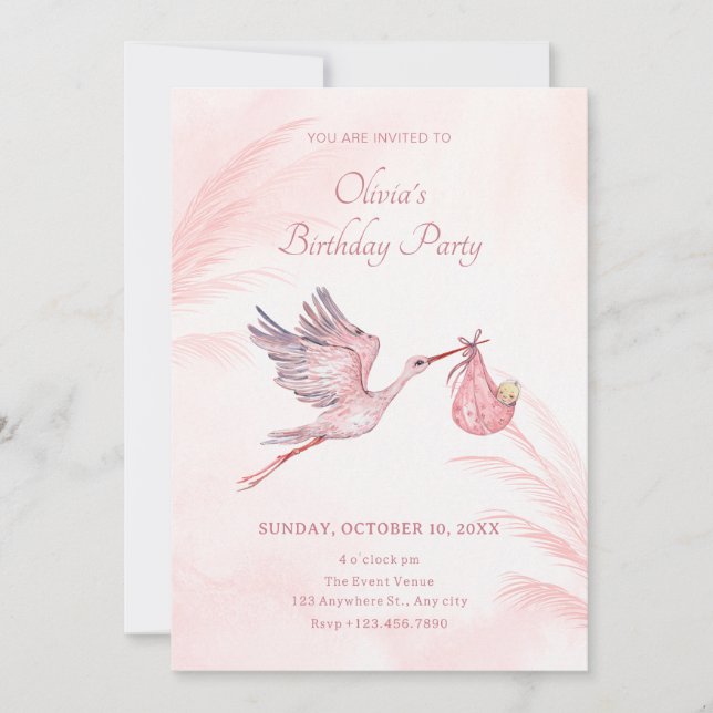 Invitación Ducha de bebé rosa (Anverso)