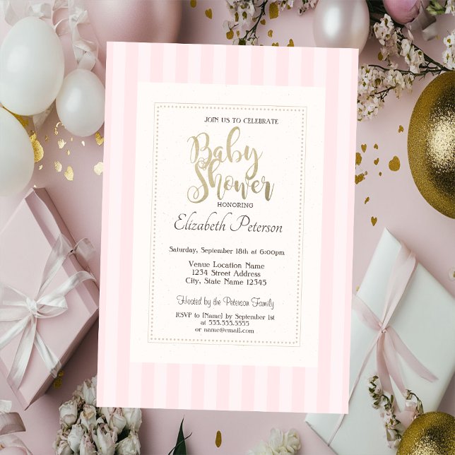 Invitación Ducha de Bebé Rosa a Rayas Chic (Subido por el creador)