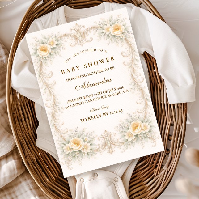Invitación Ducha de Bebé Rosa Champán Barroco (Subido por el creador)