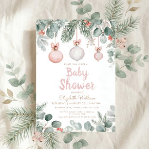Invitación Ducha de bebé rosa con lazo floral elegante acuare