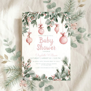 Invitación Ducha de bebé rosa con lazo floral elegante acuare
