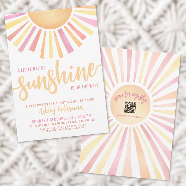 Invitación Ducha de Bebé Rosa Pequeño Rayo de Sol (Pink Little Ray Of Sunshine Baby Shower Invitation)