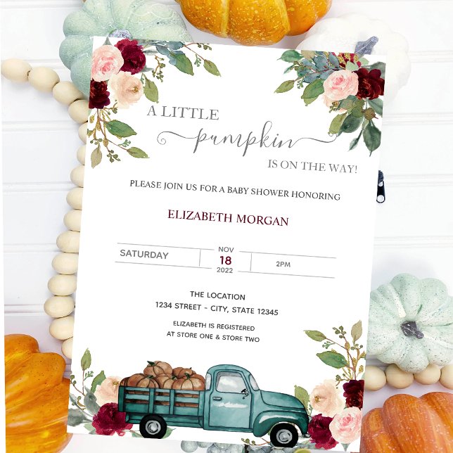 Invitación Ducha de Bebé Rosas de Burdeos Camioneta de Calaba (Subido por el creador)