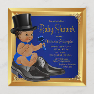 Invitación Ducha de bebe Royal Blue Gold Étnico Hombre